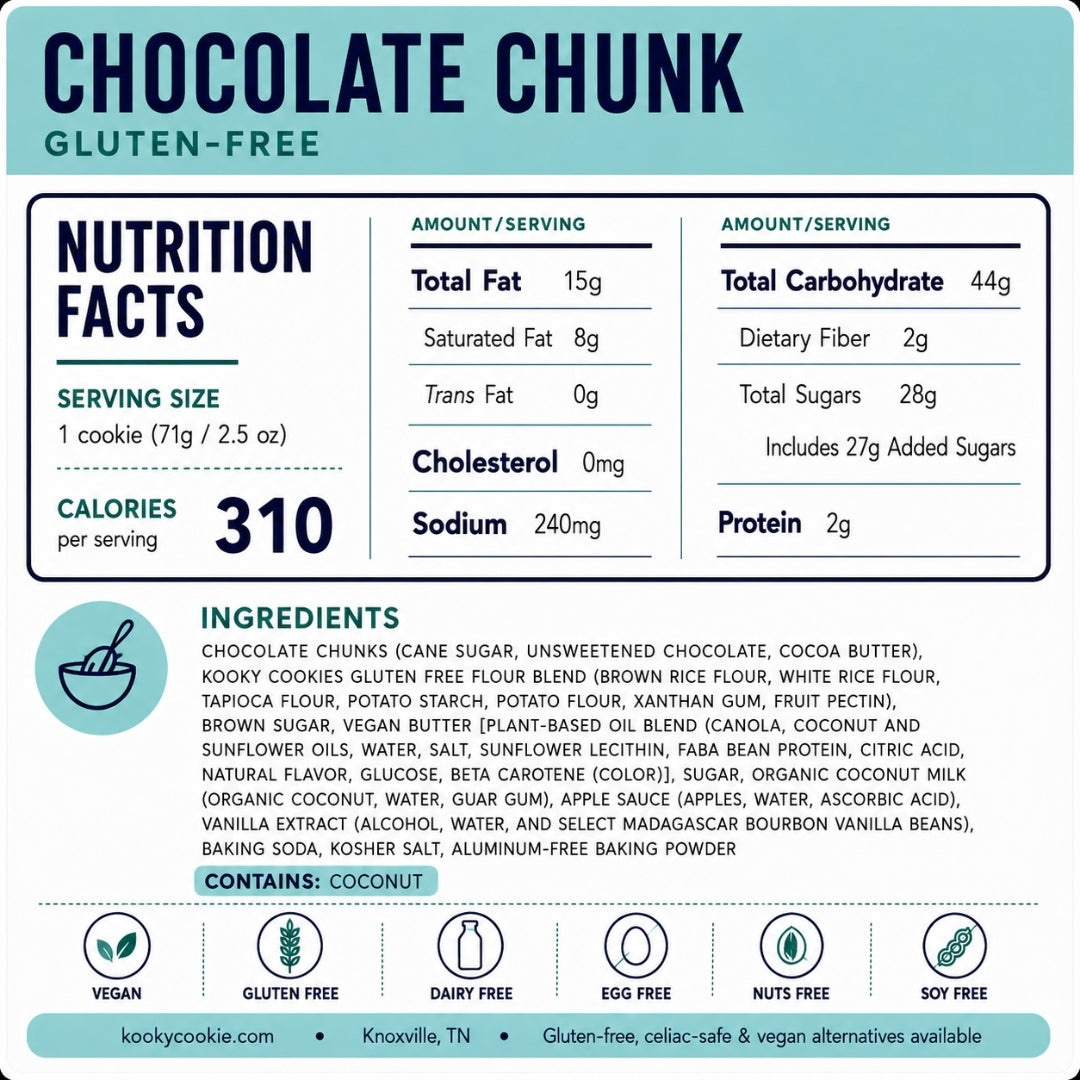GF Chocolate Chunk Nutrition Label